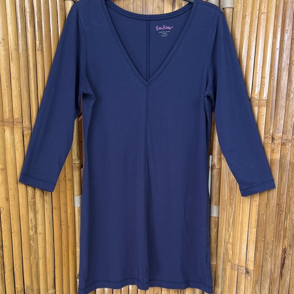 Lilly Pulitzer Navy V-Neck Cotton Dress. Size Large